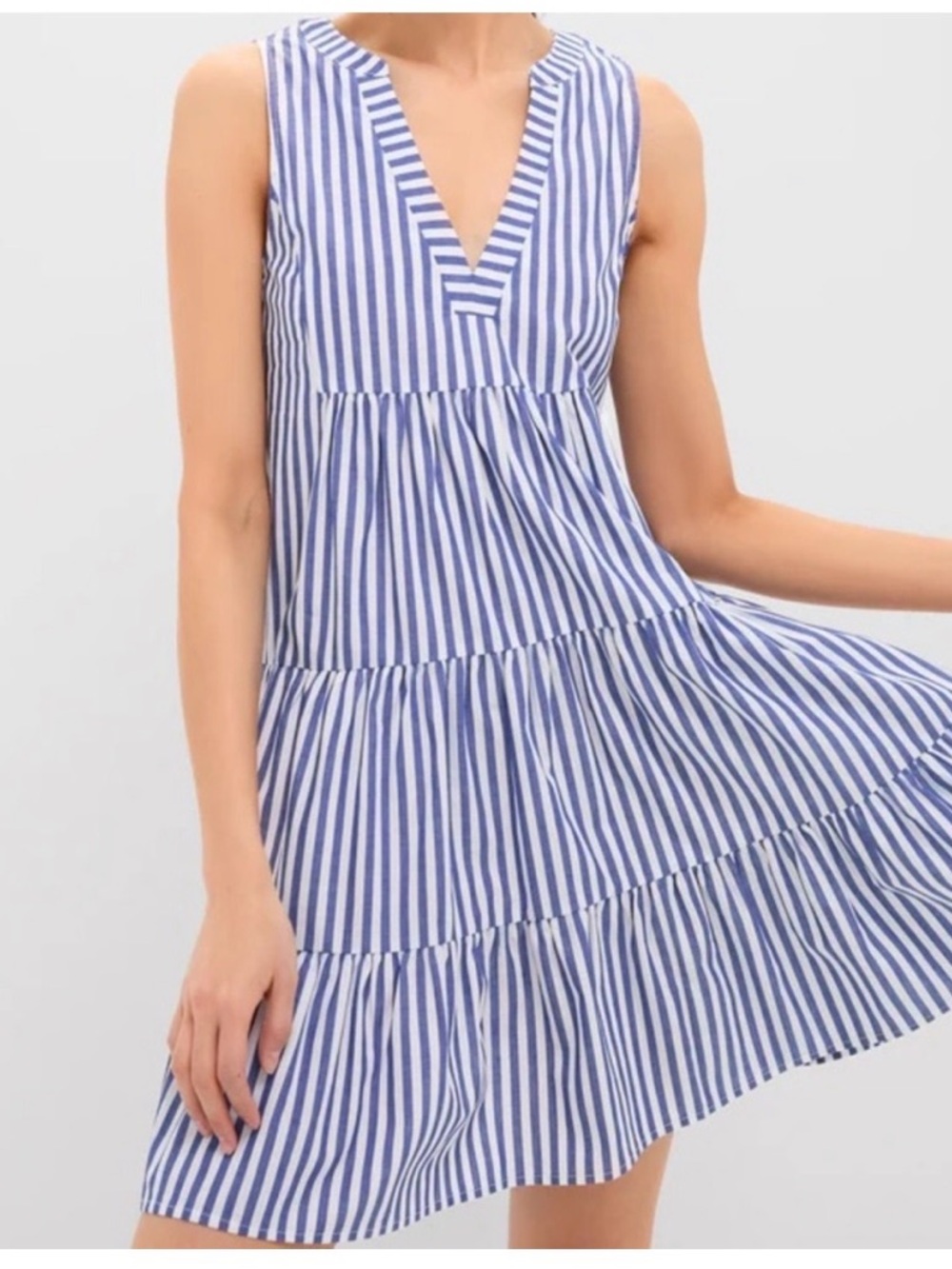 Tuckernuck Blue and White Striped Sleeveless Tiered Mini Dress - Picture 2 of 7